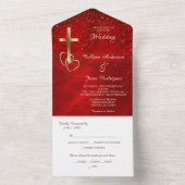 Red Gold Christelijk Cross-fotosjabloon Weddenscha All In One Uitnodiging (Binnen)