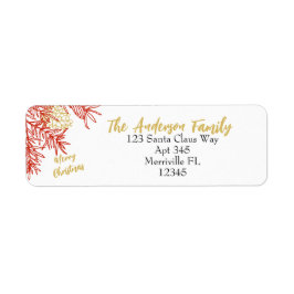 Red Gold Christmas Botanical Return Adres Etiket