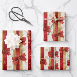 Red Gold Christmas Bows  Inpakpapier Vel