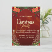 Red & Gold Christmas Eve Party Invitation Card Kaart (Staand voorkant)