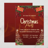 Red & Gold Christmas Eve Party Invitation Card Kaart (Voorkant / Achterkant)