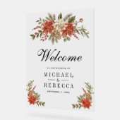 Red Gold Christmas Floral Wedding Welcome Acryl Bord (Hoek)