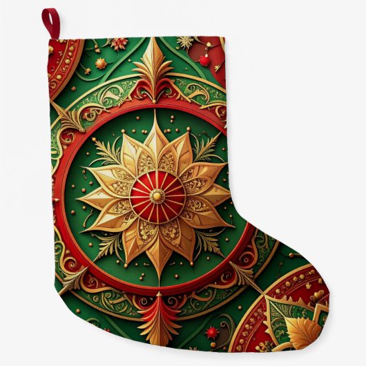 Red Gold Christmas Holiday Stocking Grote Kerstsok (Voorkant)