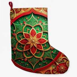 Red Gold Christmas Holiday Stocking Grote Kerstsok
