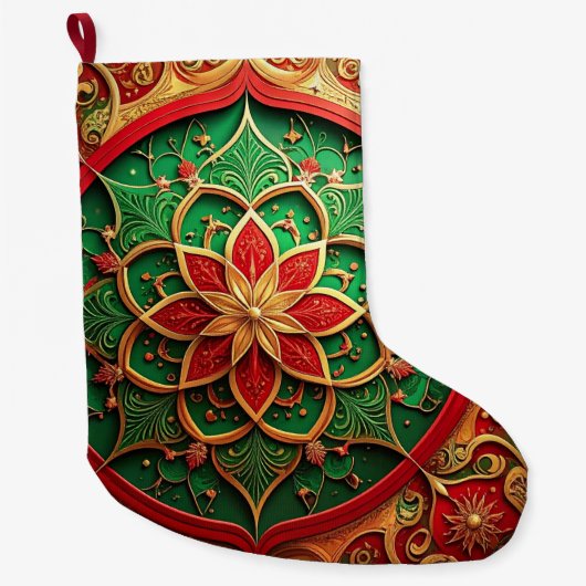 Red Gold Christmas Holiday Stocking Grote Kerstsok (Voorkant)