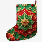 Red Gold Christmas Holiday Stocking Grote Kerstsok (Achterkant)