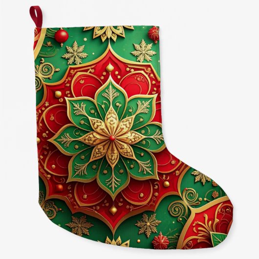 Red Gold Christmas Holiday Stocking Grote Kerstsok (Voorkant)
