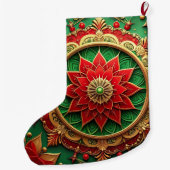 Red Gold Christmas Holiday Stocking Grote Kerstsok (Achterkant)