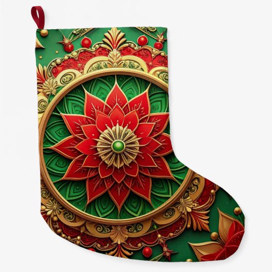 Red Gold Christmas Holiday Stocking Grote Kerstsok (Voorkant)