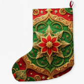 Red Gold Christmas Holiday Stocking Grote Kerstsok (Achterkant)