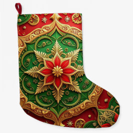 Red Gold Christmas Holiday Stocking Grote Kerstsok
