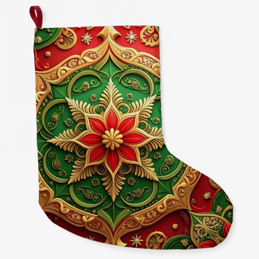 Red Gold Christmas Holiday Stocking Grote Kerstsok (Voorkant)