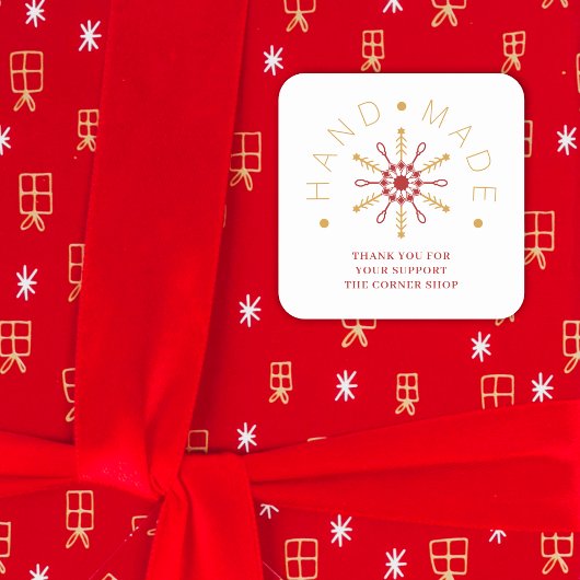 Red & Gold Christmas Modern Snowflake for Business Vierkante Sticker