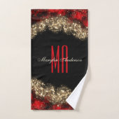 RED & GOLD CHRISTMAS SHIMMER CUSTOM MONOGRAM BAD HANDDOEK (Handdoek)