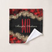 RED & GOLD CHRISTMAS SHIMMER CUSTOM MONOGRAM BAD HANDDOEK (Wasdoekje)