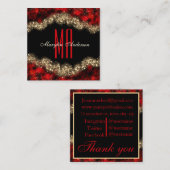 RED & GOLD CHRISTMAS SHIMMER CUSTOM MONOGRAM VIERKANTE VISITEKAARTJE (Voorkant / Achterkant)