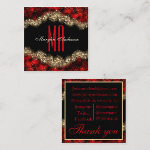 RED & GOLD CHRISTMAS SHIMMER CUSTOM MONOGRAM VIERKANTE VISITEKAARTJE