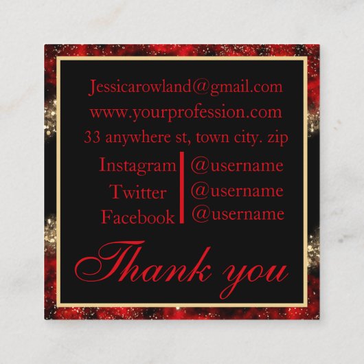 RED & GOLD CHRISTMAS SHIMMER CUSTOM MONOGRAM VIERKANTE VISITEKAARTJE (Achterkant)