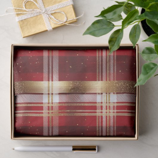 Red Gold Christmas Tartan Pattern#7 ID1009 Tissuepapier (Geschenk)