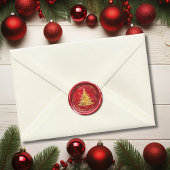 Red Gold Christmas Tree Faux Wax Envelope Seal  Ronde Sticker