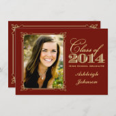 Red, Gold Class of 2014 Photo Afstuderen Invite Kaart (Voorkant / Achterkant)