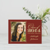 Red, Gold Class of 2014 Photo Afstuderen Invite Kaart (Staand voorkant)