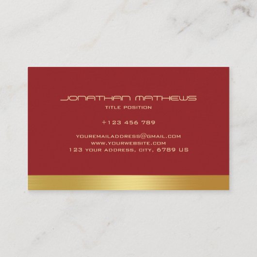 Red Gold Classy Theme Elegante Luxe Tekst Aangepas Visitekaartje (Achterkant)