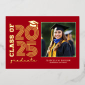 Red Gold College Afstudeerfotoaankondiging Folie Uitnodiging (Voorkant)