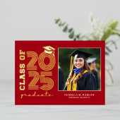 Red Gold College Afstudeerfotoaankondiging Folie Uitnodiging (Staand Voorkant)
