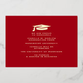 Red Gold College Afstudeerfotoaankondiging Folie Uitnodiging (Achterkant)