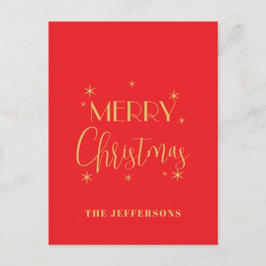 Red & Gold Colors Merry Christmas Family Name Briefkaart (Voorkant)