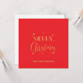 Red & Gold Colors Merry Christmas Family Name Kaart (Voorkant / Achterkant in situ)