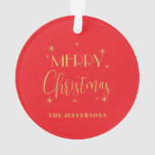 Red & Gold Colors Merry Christmas Family Name Ornament (achterkant)