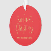 Red & Gold Colors Merry Christmas Family Name Ornament (voorkant)