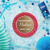 Red Gold Confetti Afstuderen College Trunk Party Papieren Bordje (Feest)