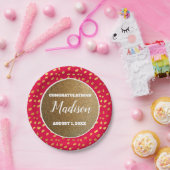 Red Gold Confetti Afstuderen College Trunk Party Papieren Bordje (Feest)