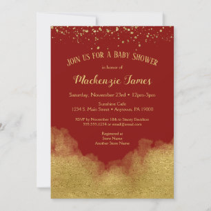 Red Gold Confetti Baby shower Kaart