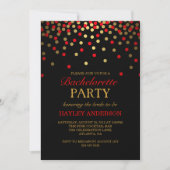 Red & Gold Confetti Bachelorette Uitnodiging (Voorkant)