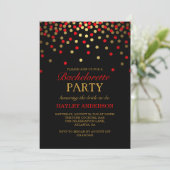 Red & Gold Confetti Bachelorette Uitnodiging (Staand voorkant)