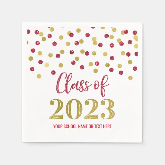 Red Gold Confetti Class of 2023 Napkins Servet (Voorkant)