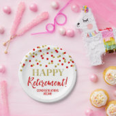 Red Gold Confetti Happy Retirement Papieren Bordje (Feest)