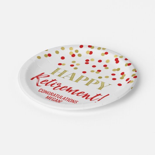 Red Gold Confetti Happy Retirement Papieren Bordje (Gekanteld)