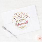 Red Gold Confetti Happy Retirement Ronde Sticker (Envelop)