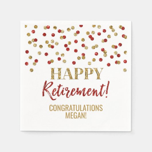 Red Gold Confetti Happy Retirement Servet (Voorkant)