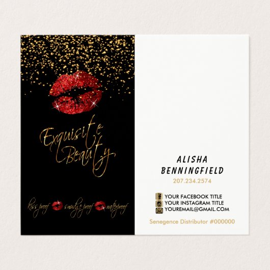 Red & Gold Confetti Lip Service en prijslijst Visitekaartje (Buitenkant ongevouwen)