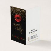 Red & Gold Confetti Lip Service en prijslijst Visitekaartje (Buitenkant)