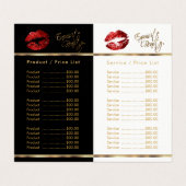 Red & Gold Confetti Lip Service en prijslijst Visitekaartje (Binnenkant ongevouwen)