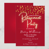 Red Gold Confetti Retirement Party Uitnodigingen (Voorkant / Achterkant)