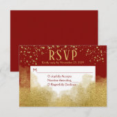 Red Gold Confetti RSVP Wedding Response Kaartje (Voorkant / Achterkant)
