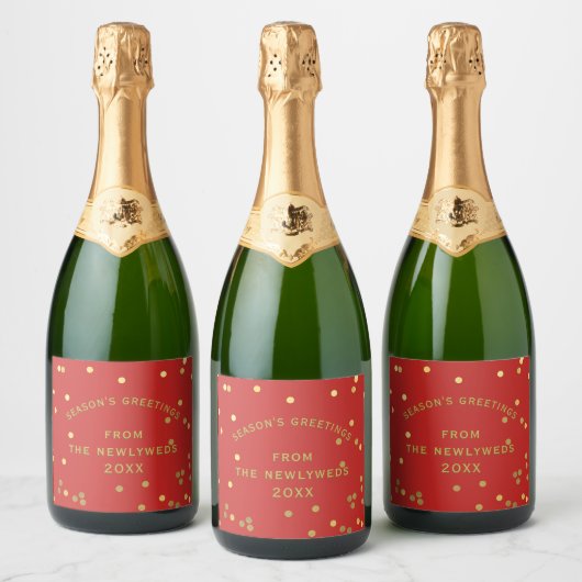 Red Gold Confetti Season's Greetings Wine Label Sparkling Wijnetiket (Flessen)